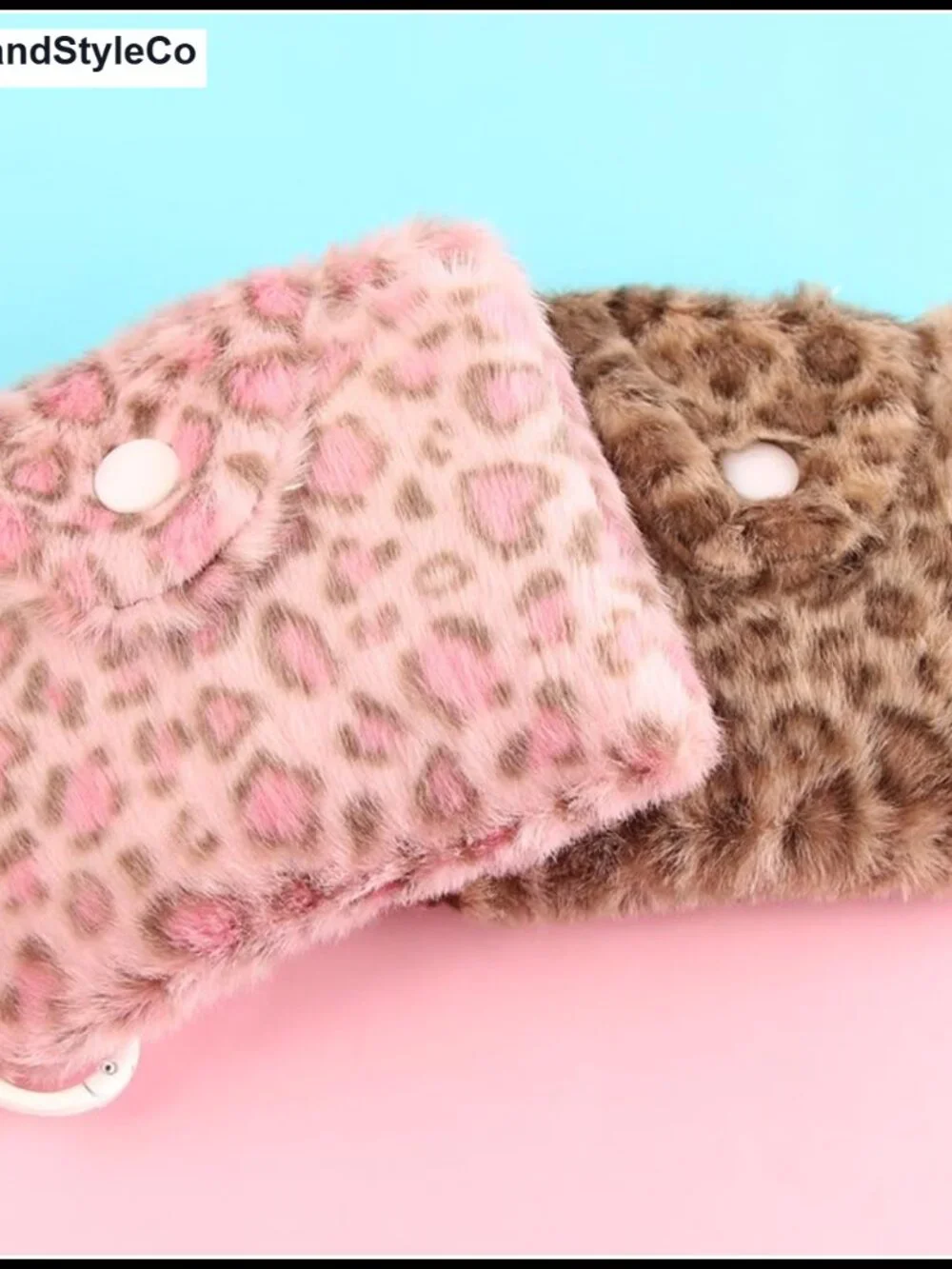 2pc Plush Wallets Leopard & Stripe with Snap Coin Pocket for Cash, Cards & Keys